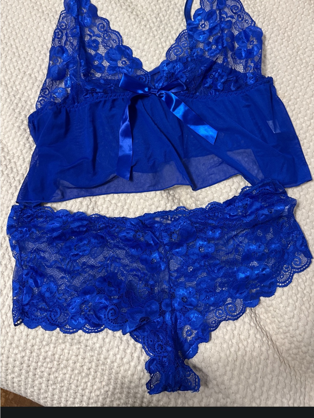 Sheer Lace Bralette and panty set - Royal Blue